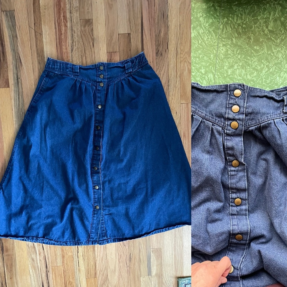 1980s vintage yoke front denim midi skirt